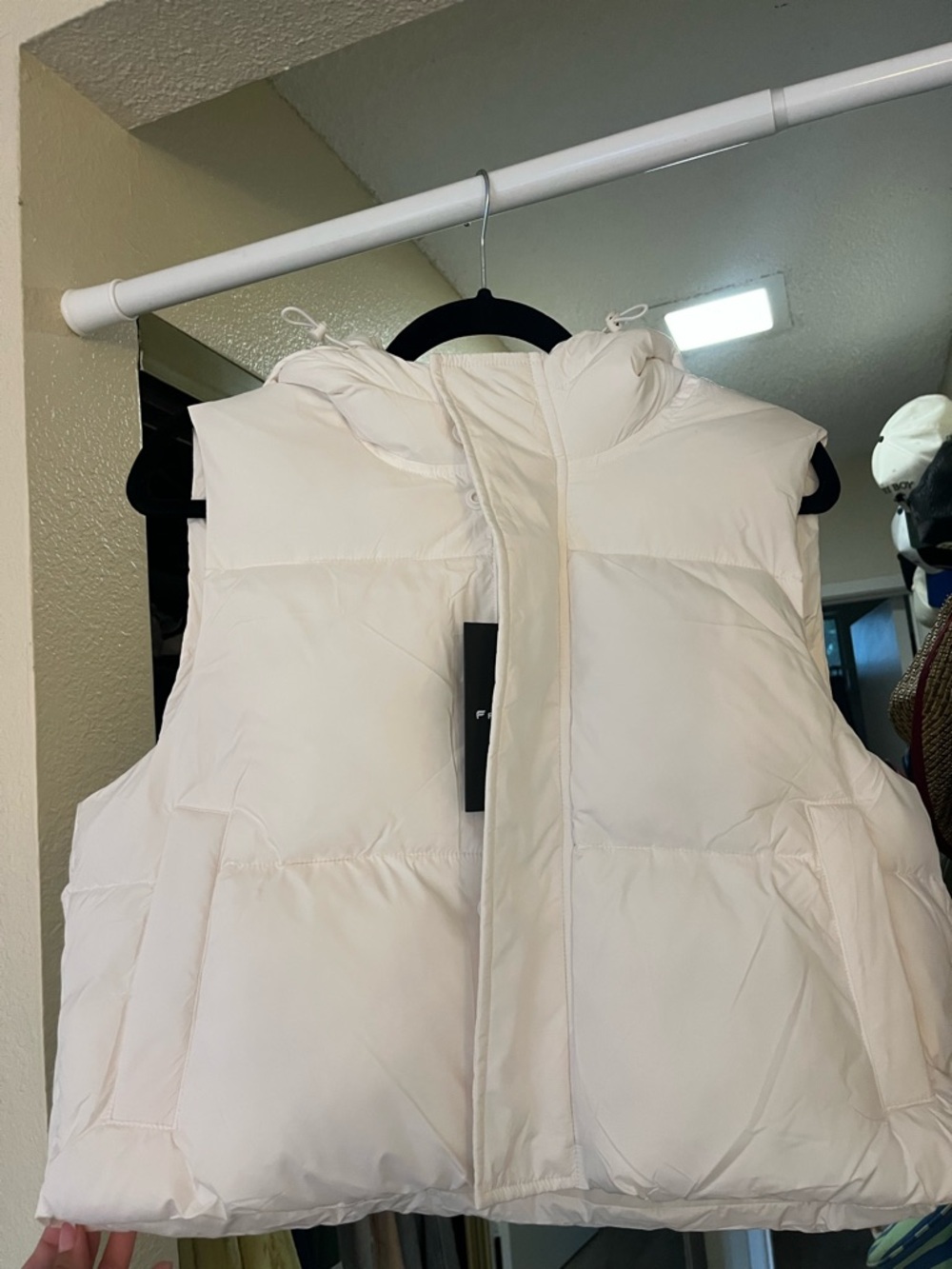 Fabletics Ivory Quilted Puffer Vest with Hood